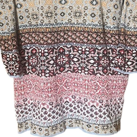 J Jill Linen & Cotton 3/4 Sleeve Boho Print Boat Neck Sweater Top Sz XL - Picture 2 of 7
